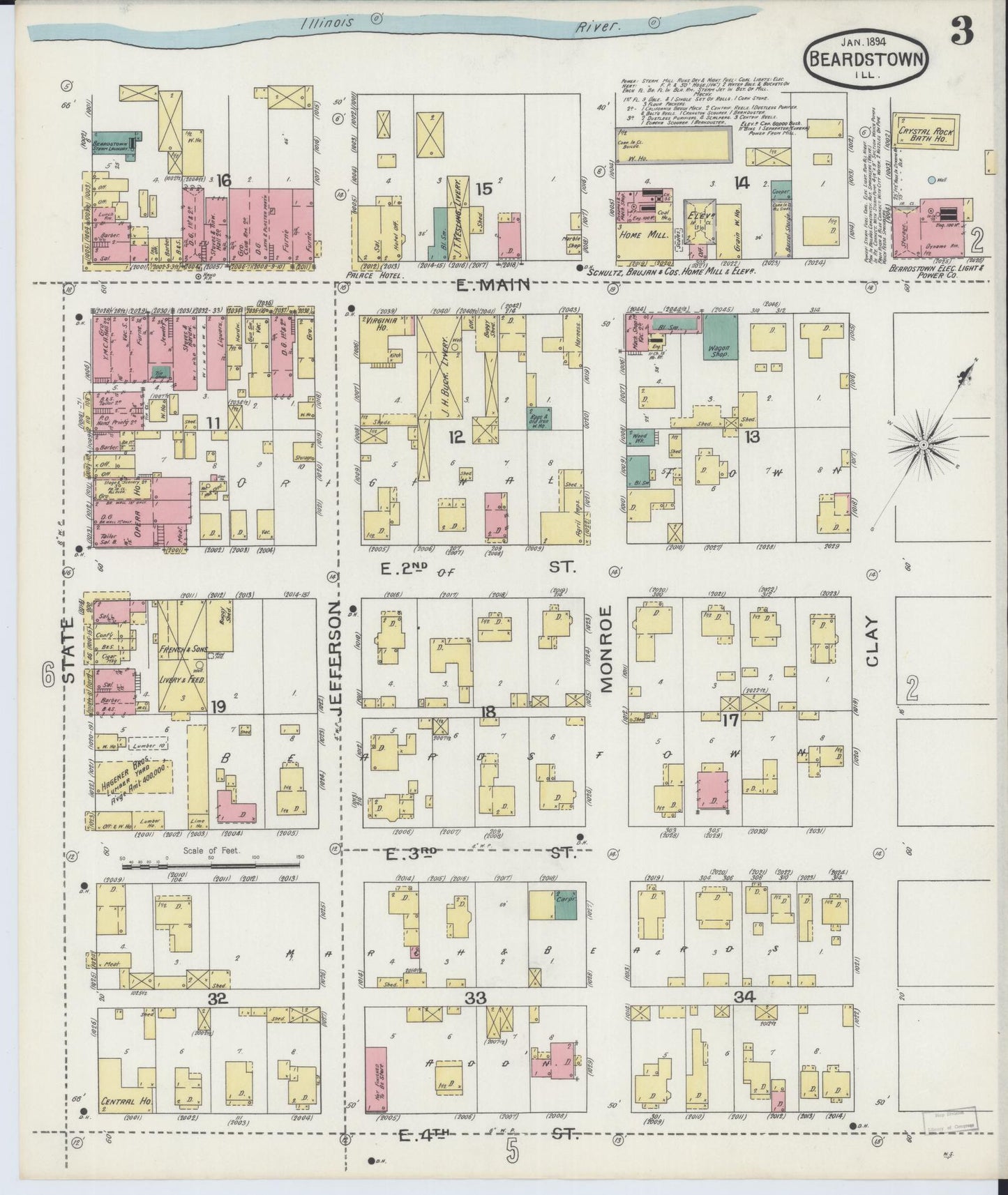 Sanborn Fire Insurance Map from Beardstown, Cass County, Illinois (1894), Sheet #0003 - Historic Sanborn Fire Insurance Map Print, vintage old map wall art, antique decor, genealogy gift, Illinois Illinois map