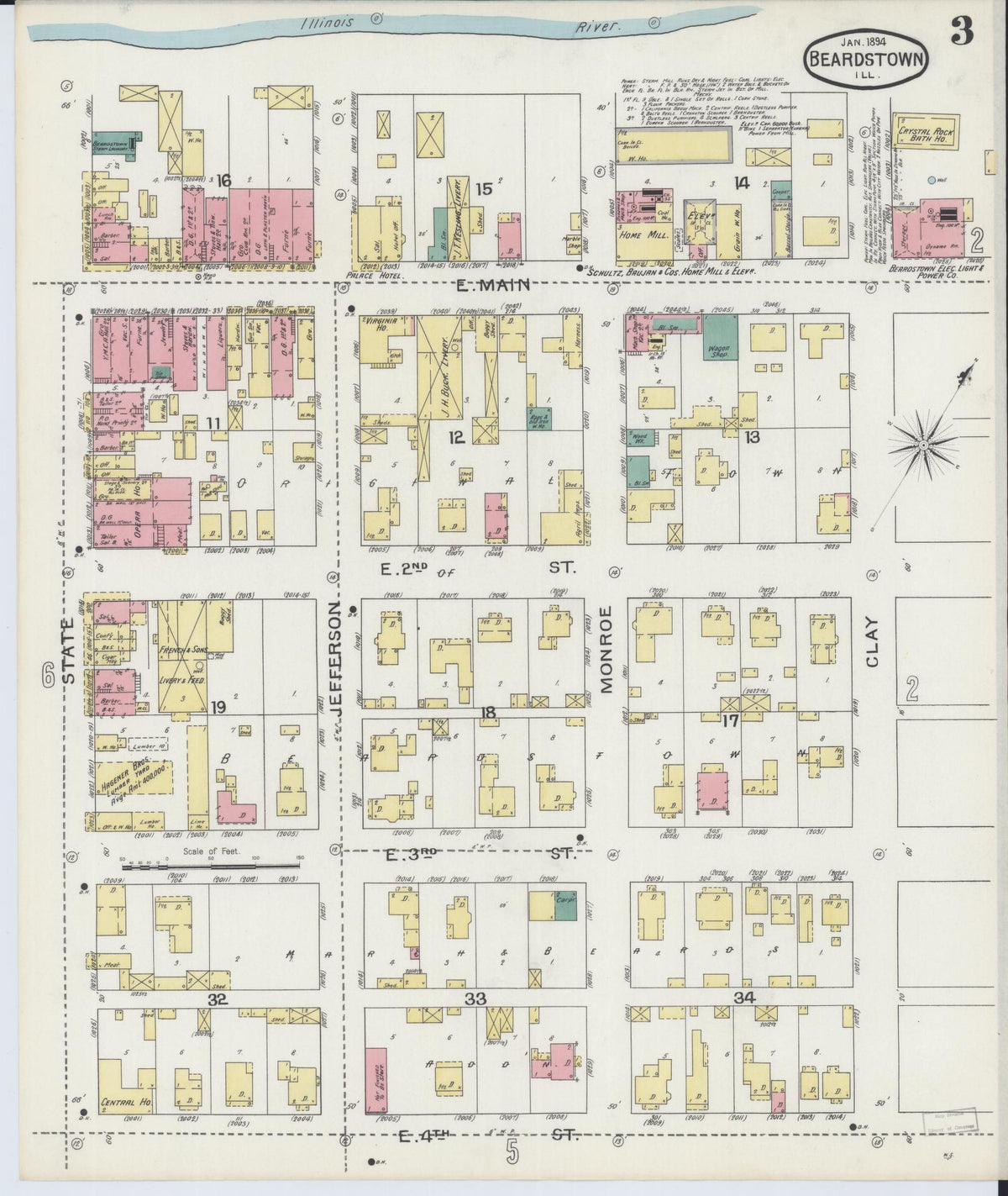 Sanborn Fire Insurance Map from Beardstown, Cass County, Illinois (1894), Sheet #0003 - Historic Sanborn Fire Insurance Map Print, vintage old map wall art, antique decor, genealogy gift, Illinois Illinois map