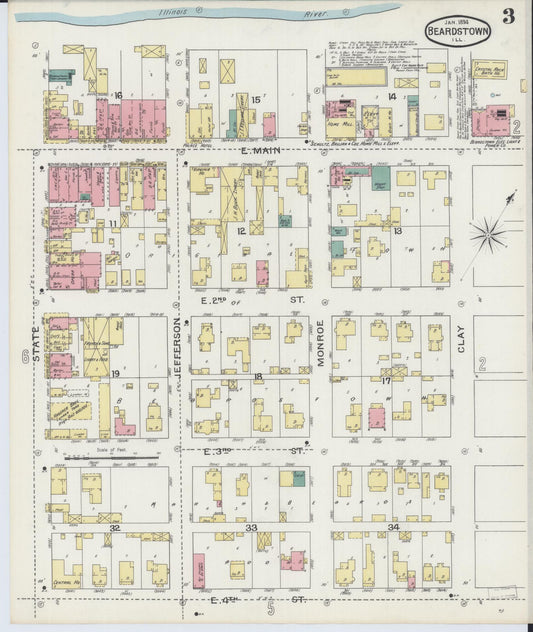 Sanborn Fire Insurance Map from Beardstown, Cass County, Illinois (1894), Sheet #0003 - Historic Sanborn Fire Insurance Map Print, vintage old map wall art, antique decor, genealogy gift, Illinois Illinois map