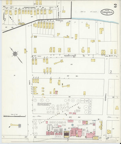 Sanborn Fire Insurance Map from Coraopolis, Allegheny County, Pennsylvania (1911), Sheet #0002 - Historic Sanborn Fire Insurance Map Print, vintage old map wall art, antique decor, genealogy gift, Pennsylvania Pennsylvania map