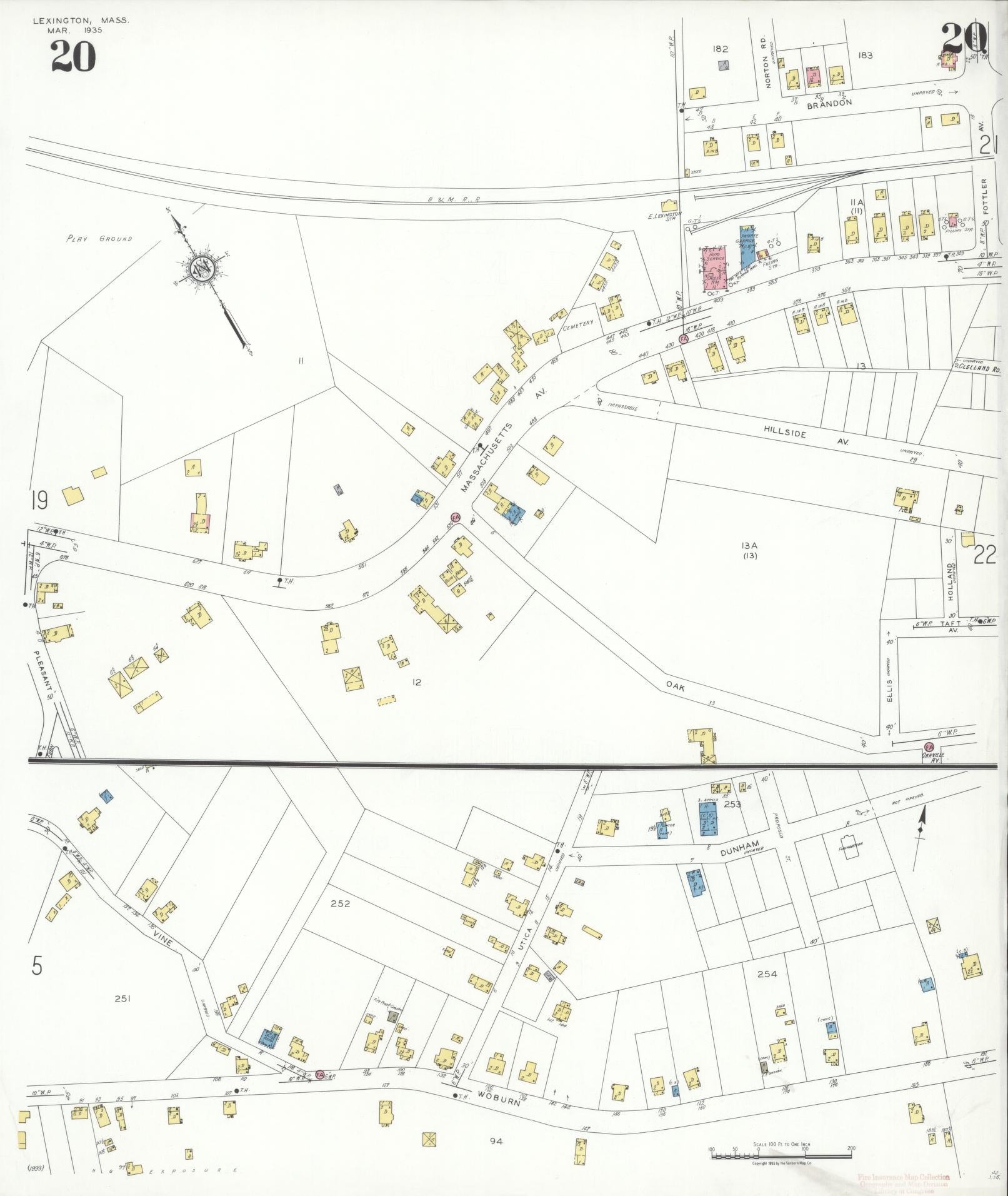 Sanborn Fire Insurance Map from Lexington, Middlesex County, Massachusetts (1935), Sheet #0020 - Historic Sanborn Fire Insurance Map Print, vintage old map wall art, antique decor, genealogy gift, Massachusetts Massachusetts map