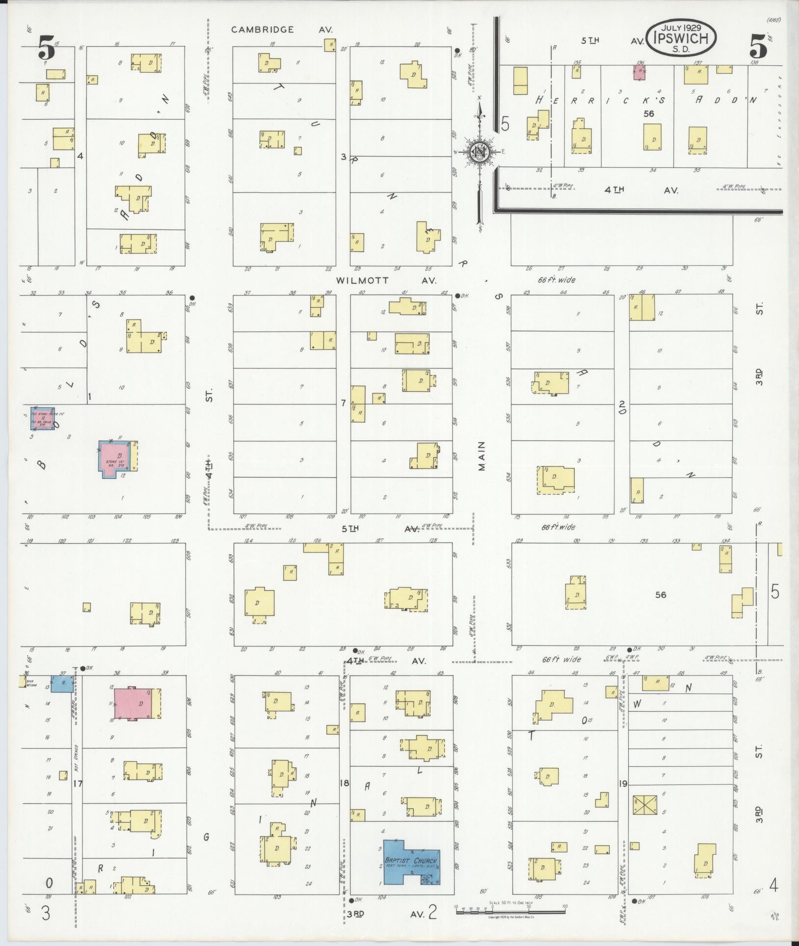 Sanborn Fire Insurance Map from Ipswich, Edmunds County, South Dakota (1929), Sheet #0005 - Complete Map Set gallery image, historic Sanborn map, vintage wall art, South Dakota South Dakota