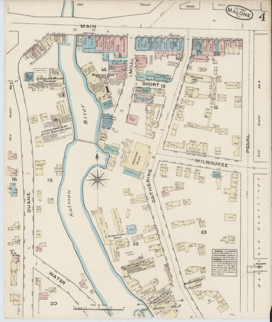 Sanborn Fire Insurance Map from Malone, Franklin County, New York (1884), Sheet #0004 - Historic Sanborn Fire Insurance Map Print, vintage old map wall art, antique decor, genealogy gift, New York New York map
