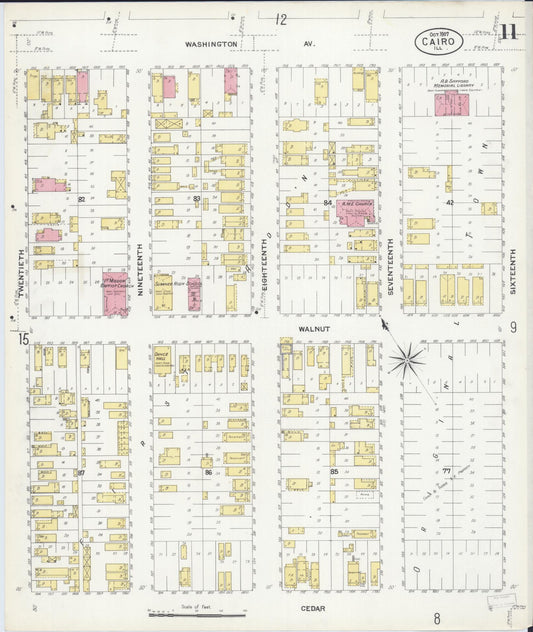 Sanborn Fire Insurance Map from Cairo, Alexander County, Illinois (1907), Sheet #0011 - Historic Sanborn Fire Insurance Map Print, vintage old map wall art, antique decor, genealogy gift, Illinois Illinois map