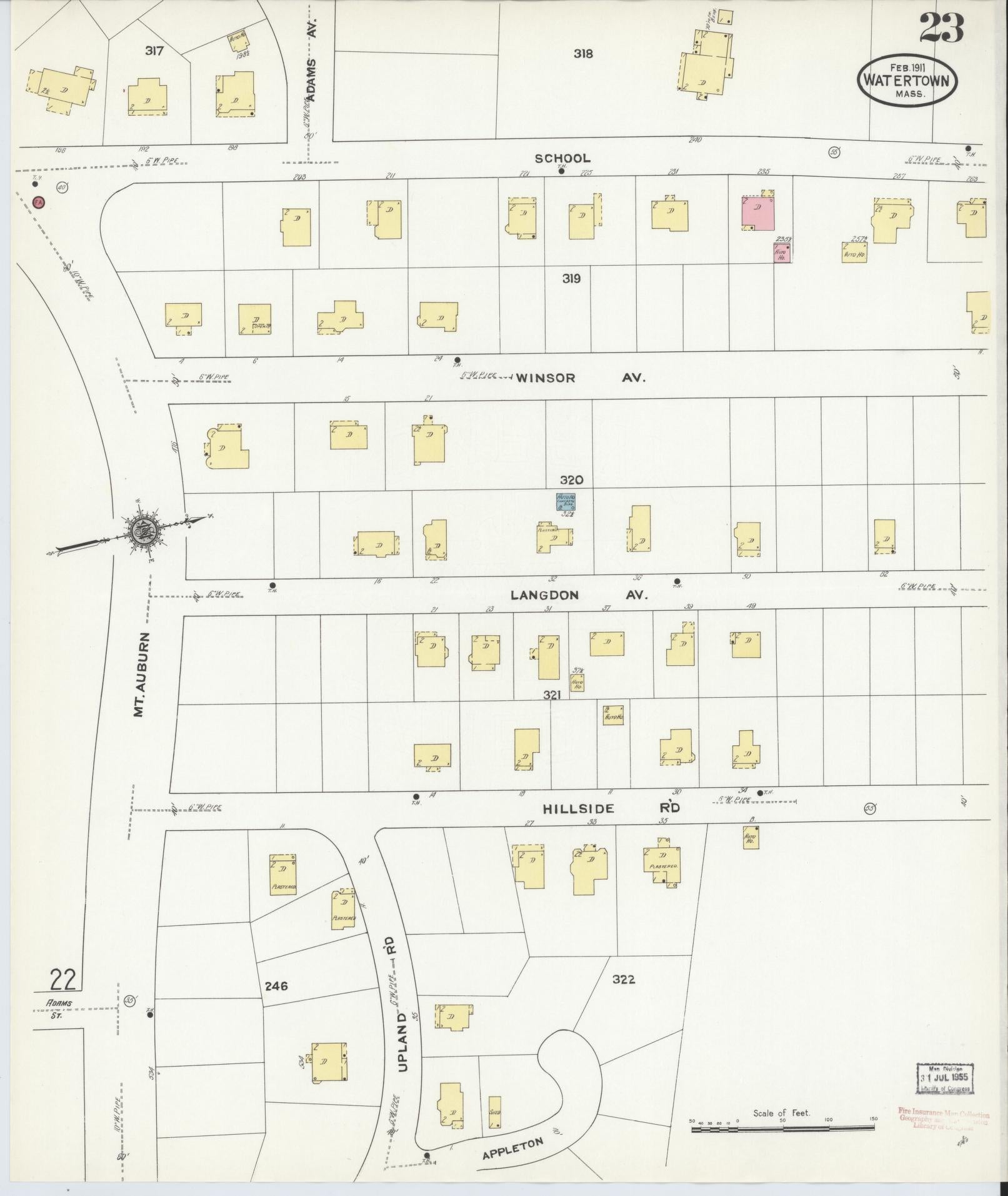 Sanborn Fire Insurance Map from Watertown, Middlesex County, Massachusetts (1911), Sheet #0023 - Historic Sanborn Fire Insurance Map Print, vintage old map wall art, antique decor, genealogy gift, Massachusetts Massachusetts map