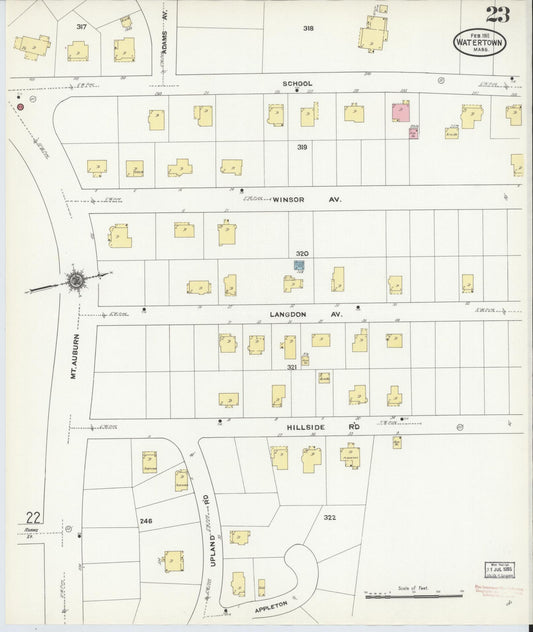 Sanborn Fire Insurance Map from Watertown, Middlesex County, Massachusetts (1911), Sheet #0023 - Historic Sanborn Fire Insurance Map Print, vintage old map wall art, antique decor, genealogy gift, Massachusetts Massachusetts map