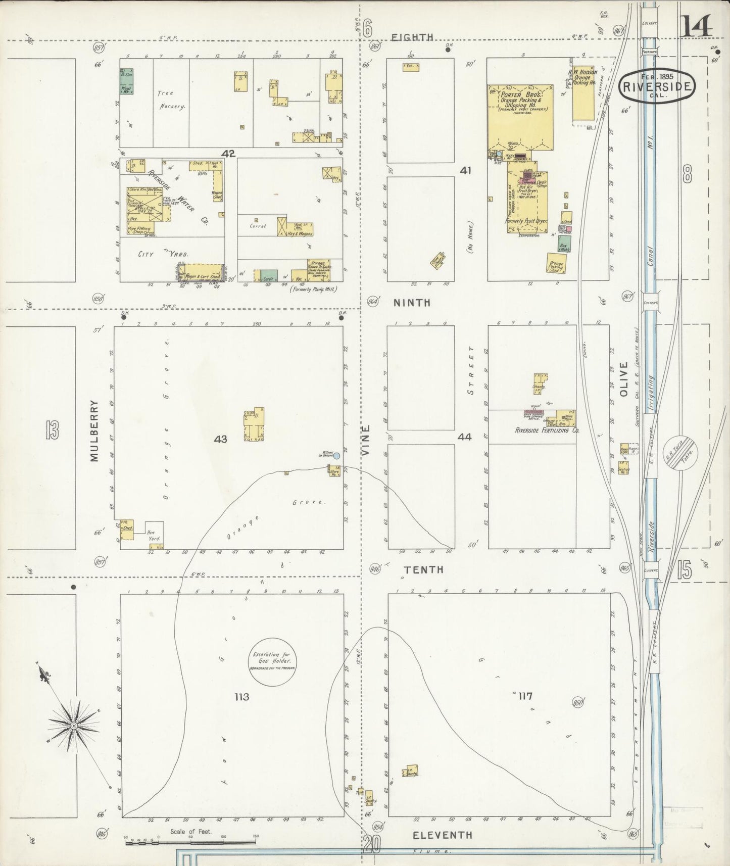 Sanborn Fire Insurance Map from Riverside, Riverside County, California (1895), Sheet #0014 - Complete Map Set gallery image, historic Sanborn map, vintage wall art, California California