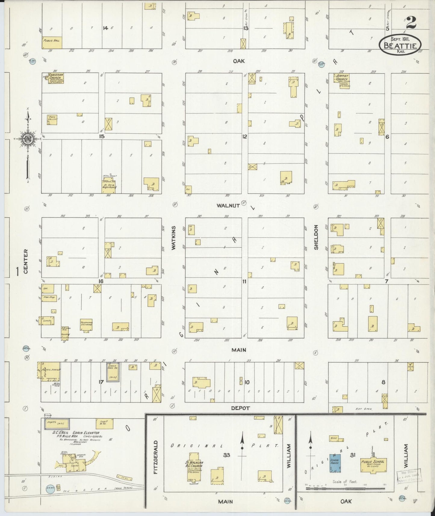 Sanborn Fire Insurance Map from Beattie, Marshall County, Kansas (1911), Sheet #0002 - Complete Map Set gallery image, historic Sanborn map, vintage wall art, Kansas Kansas