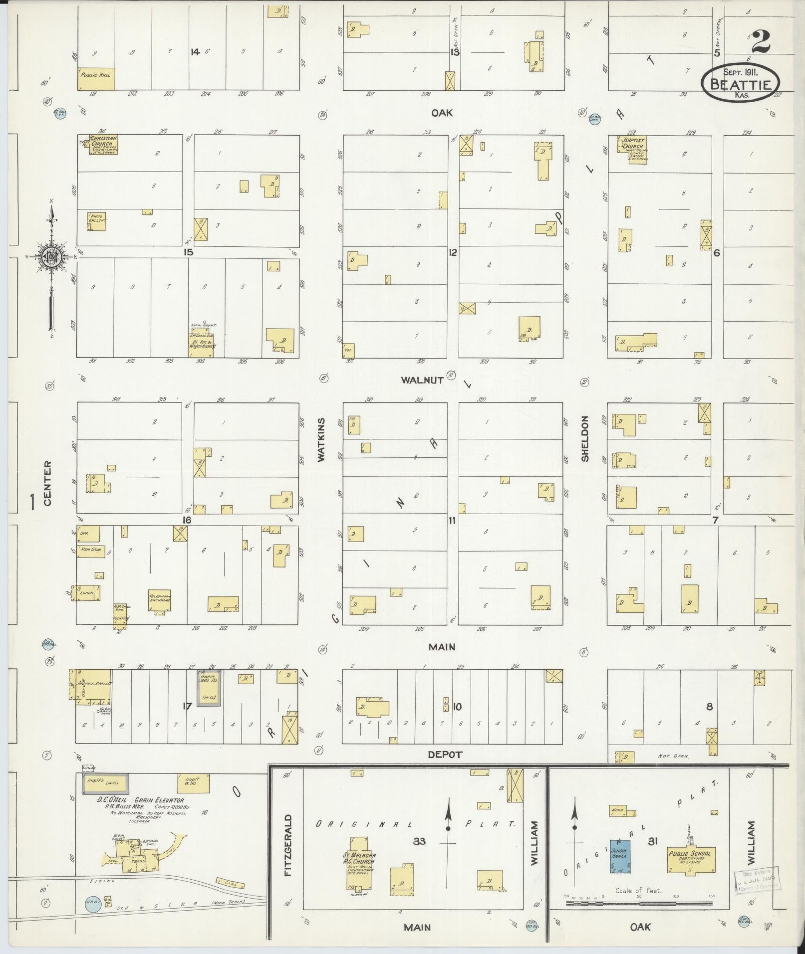 Sanborn Fire Insurance Map from Beattie, Marshall County, Kansas (1911), Sheet #0002 - Complete Map Set gallery image, historic Sanborn map, vintage wall art, Kansas Kansas