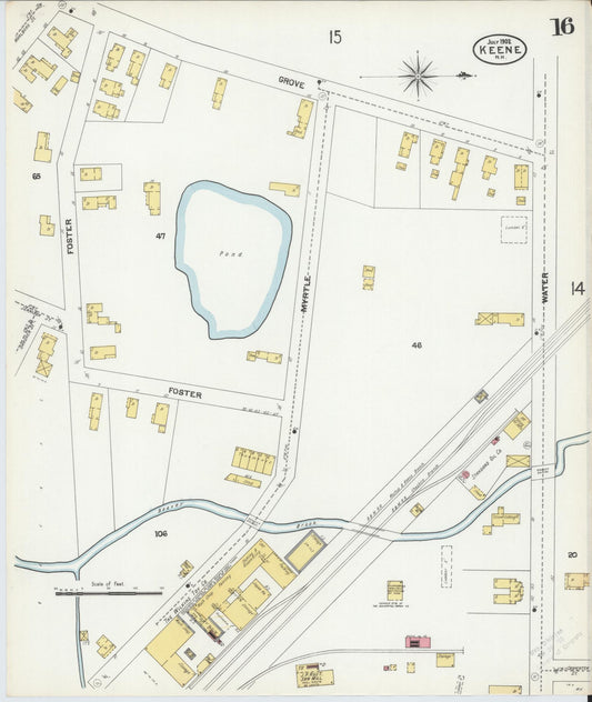 Sanborn Fire Insurance Map from Keene, Cheshire County, New Hampshire (1902), Sheet #0016 - Historic Sanborn Fire Insurance Map Print, vintage old map wall art, antique decor, genealogy gift, New Hampshire New Hampshire map