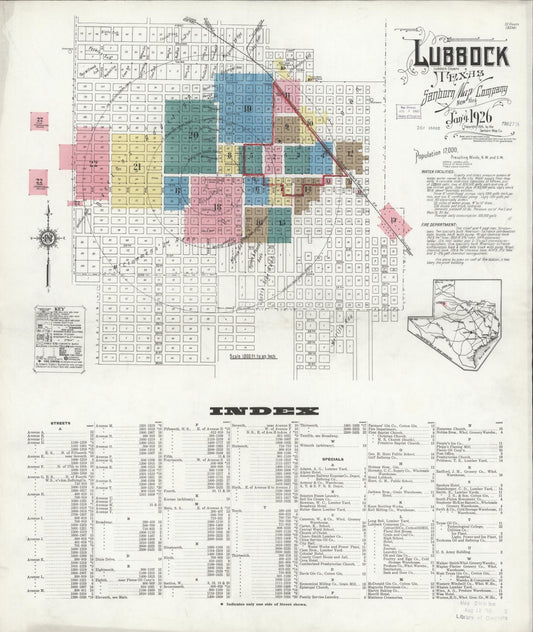 Sanborn Fire Insurance Map from Lubbock, Lubbock County, Texas (1926), Sheet #0001 - Complete Map Set gallery image, historic Sanborn map, vintage wall art, Texas Texas