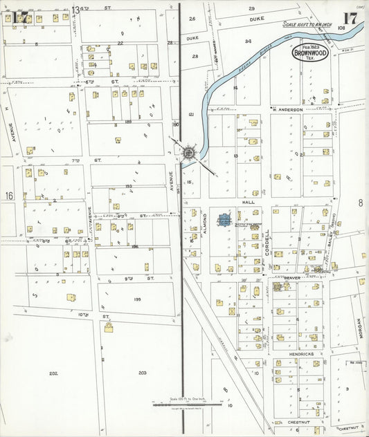 Sanborn Fire Insurance Map from Brownwood, Brown County, Texas (1923), Sheet #0017 - Historic Sanborn Fire Insurance Map Print, vintage old map wall art, antique decor, genealogy gift, Texas Texas map