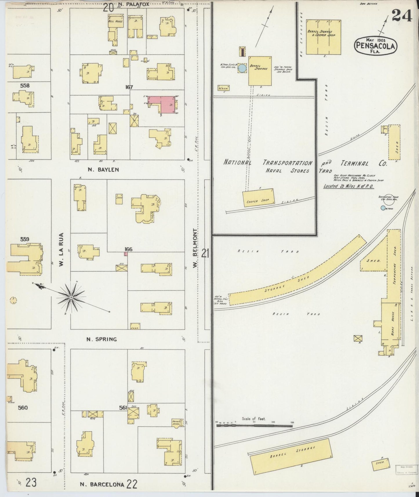 Sanborn Fire Insurance Map from Pensacola, Escambia County, Florida (1903), Sheet #0024 - Complete Map Set gallery image, historic Sanborn map, vintage wall art, Florida Florida