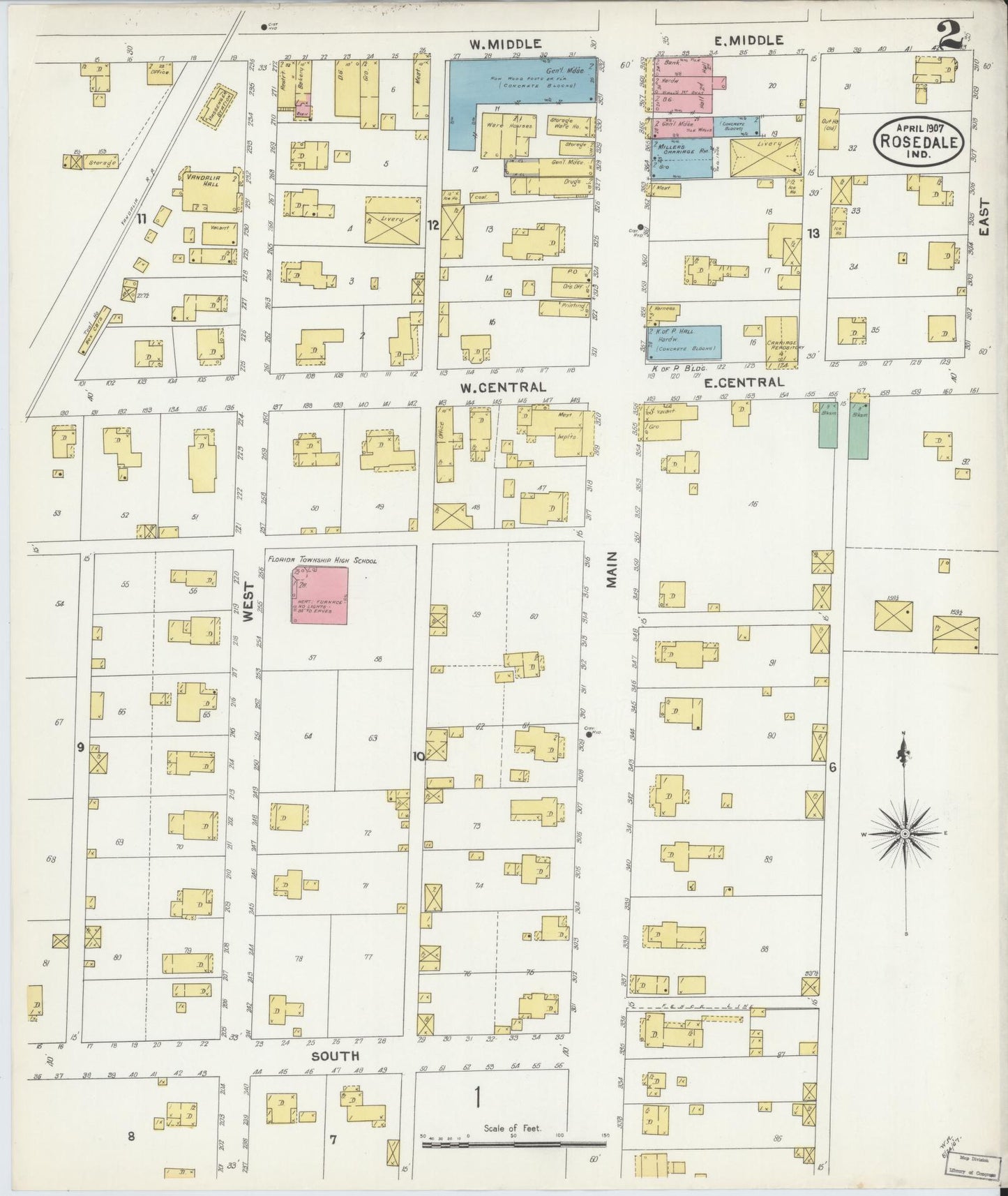Sanborn Fire Insurance Map from Rosedale, Parke County, Indiana (1907), Sheet #0002 - Complete Map Set gallery image, historic Sanborn map, vintage wall art, Indiana Indiana