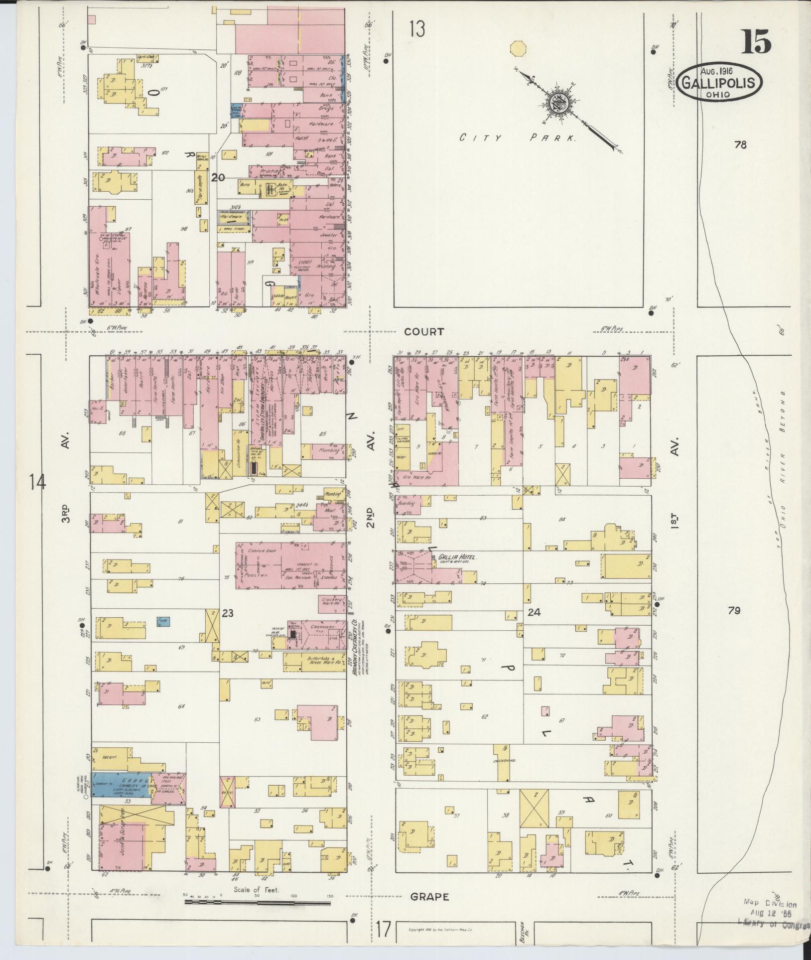 Sanborn Fire Insurance Map from Gallipolis, Gallia County, Ohio (1916), Sheet #0015 - Complete Map Set gallery image, historic Sanborn map, vintage wall art, Ohio Ohio