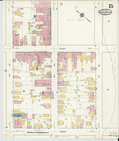 Sanborn Fire Insurance Map from Gallipolis, Gallia County, Ohio (1916), Sheet #0015 - Complete Map Set gallery image, historic Sanborn map, vintage wall art, Ohio Ohio