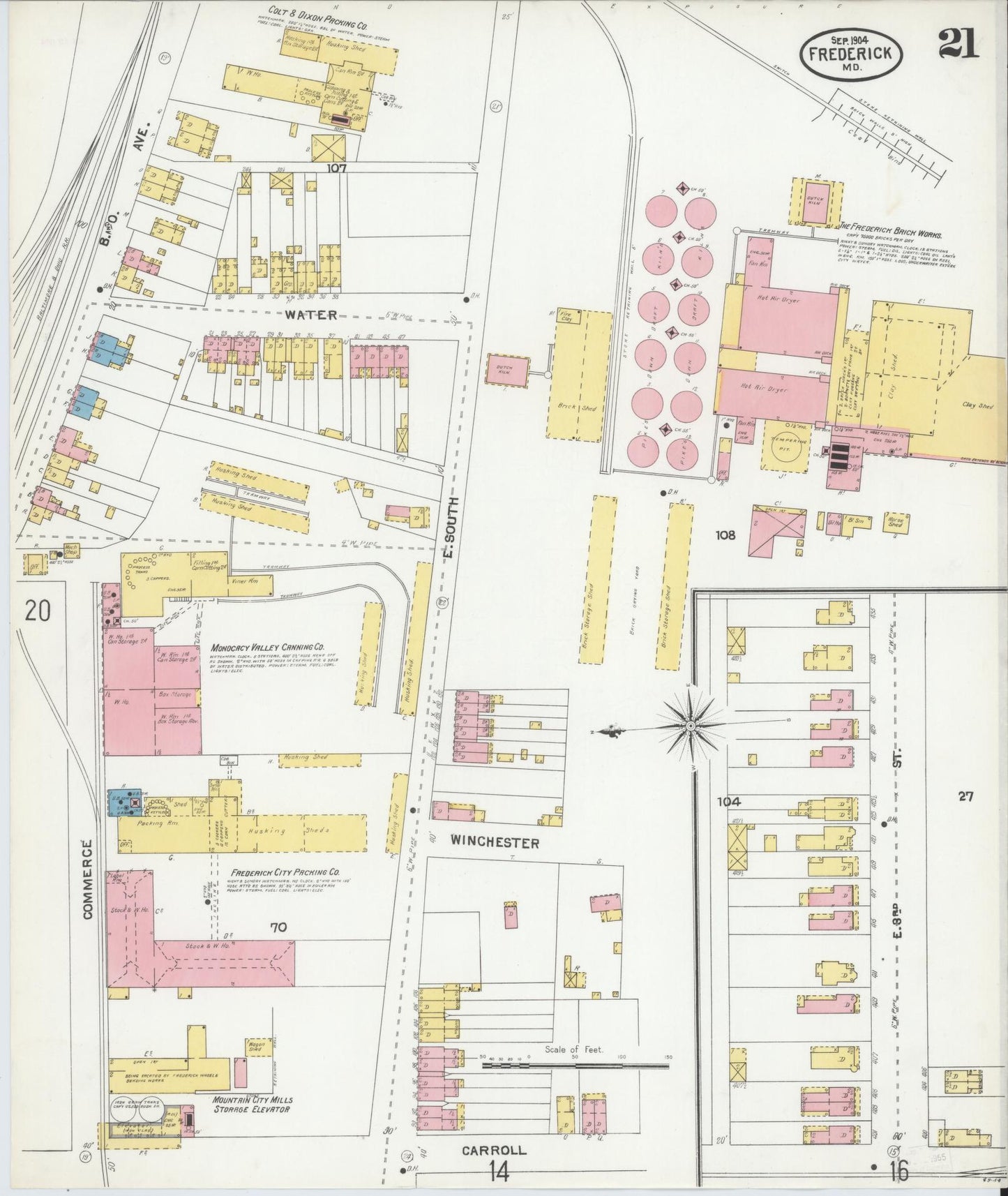 Frederick, Maryland - 1904 - Sanborn Fire Insurance Map, Sheet #0021 - Historic Sanborn Fire Insurance Map Print, Frederick Maryland 1904 0021 vintage old map wall art