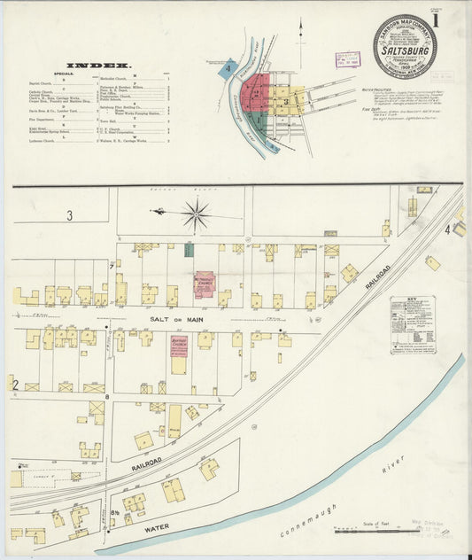 Sanborn Fire Insurance Map from Saltsburg, Indiana County, Pennsylvania (1909), Sheet #0001 - Historic Sanborn Fire Insurance Map Print, vintage old map wall art, antique decor, genealogy gift, Pennsylvania Pennsylvania map