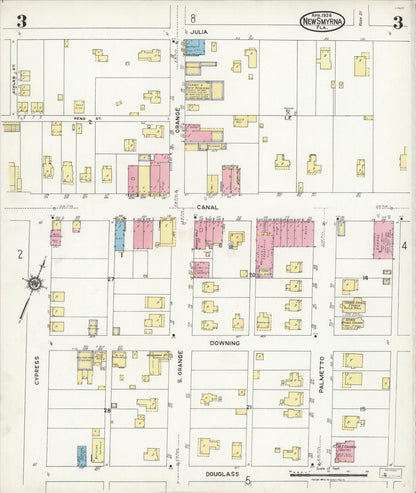Sanborn Fire Insurance Map from New Smyrna, Valusia County, Florida (1924), Sheet #0003 - Complete Map Set gallery image, historic Sanborn map, vintage wall art, Florida Florida