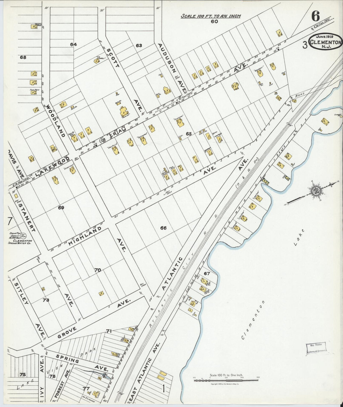 Sanborn Fire Insurance Map from Clementon, Camden County, New Jersey (1919), Sheet #0006 - Historic Sanborn Fire Insurance Map Print, vintage old map wall art, antique decor, genealogy gift, New Jersey New Jersey map