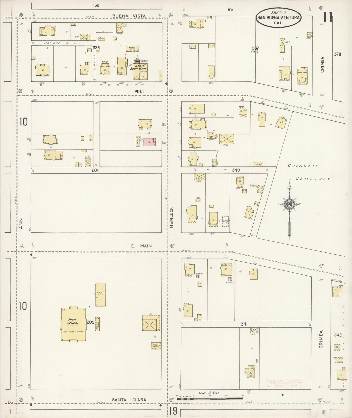Sanborn Fire Insurance Map from San Buenaventura, Ventura County, California (1910), Sheet #0011 - Complete Map Set gallery image, historic Sanborn map, vintage wall art, California California