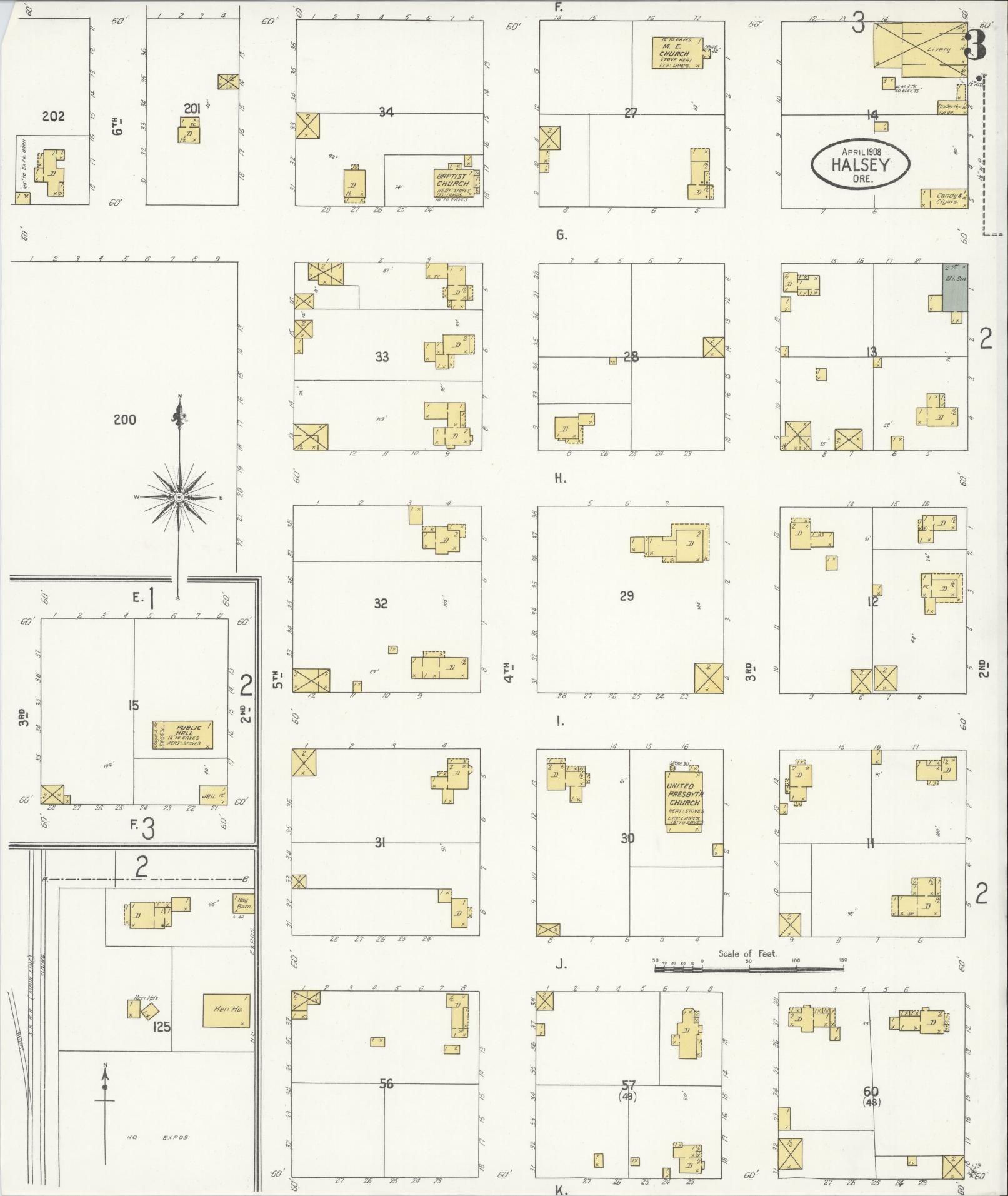 Sanborn Fire Insurance Map from Halsey, Linn County, Oregon (1908), Sheet #0003 - Historic Sanborn Fire Insurance Map Print, vintage old map wall art, antique decor, genealogy gift, Oregon Oregon map