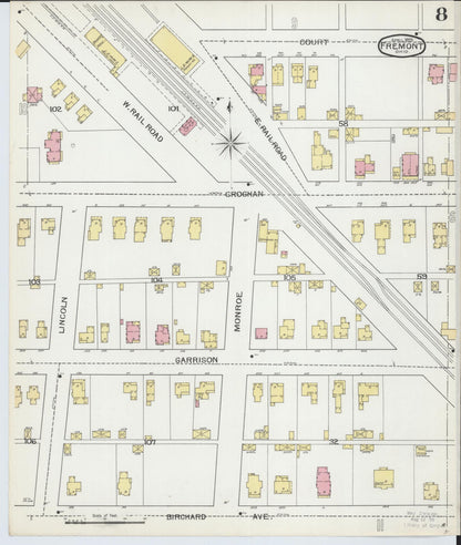 Sanborn Fire Insurance Map from Fremont, Sandusky County, Ohio (1893), Sheet #0008 - Historic Sanborn Fire Insurance Map Print, vintage old map wall art, antique decor, genealogy gift, Ohio Ohio map