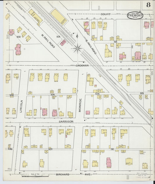 Sanborn Fire Insurance Map from Fremont, Sandusky County, Ohio (1893), Sheet #0008 - Historic Sanborn Fire Insurance Map Print, vintage old map wall art, antique decor, genealogy gift, Ohio Ohio map