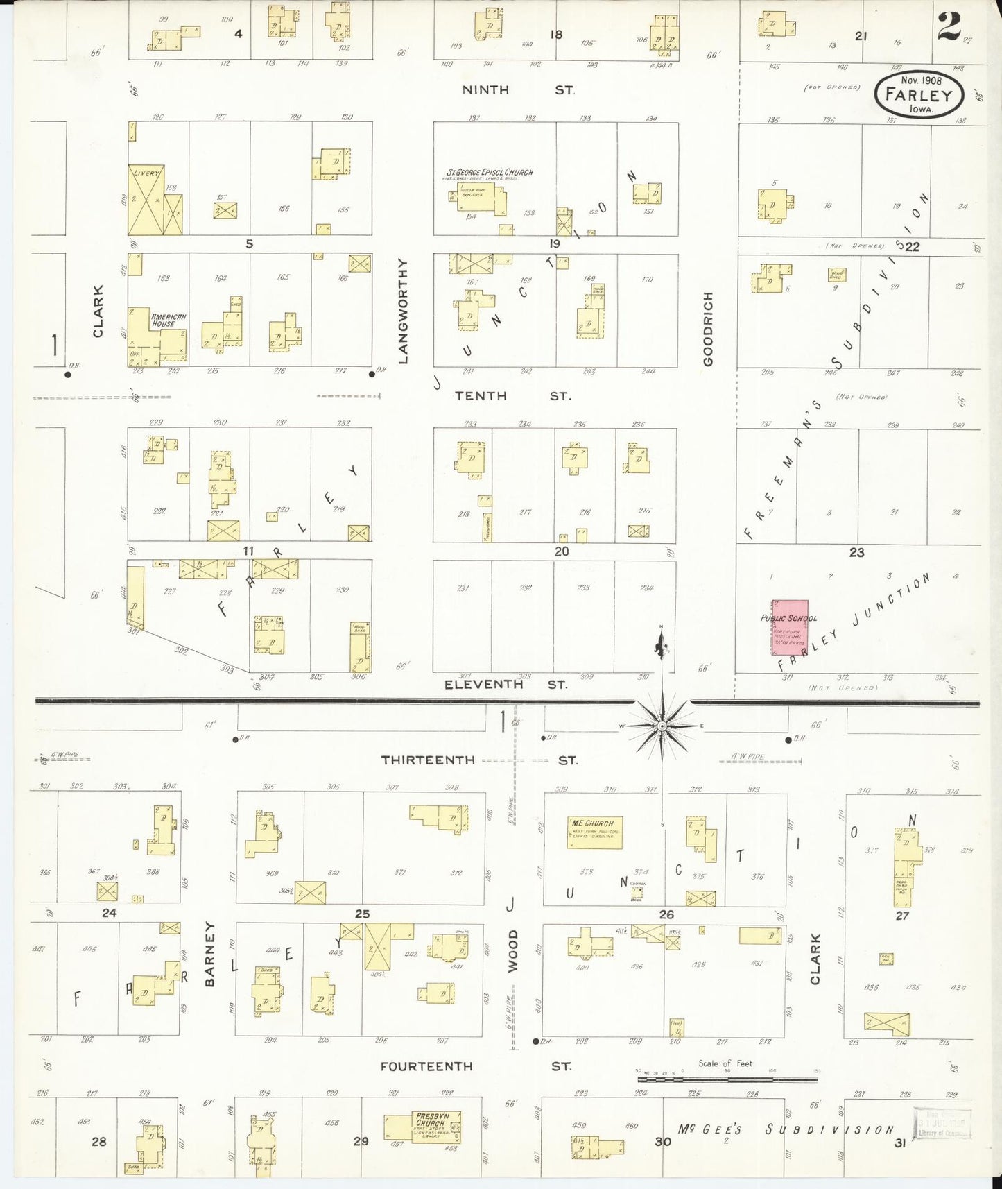 Sanborn Fire Insurance Map from Farley, Dubuque County, Iowa (1908), Sheet #0002 - Historic Sanborn Fire Insurance Map Print, vintage old map wall art