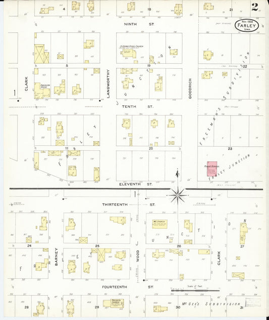 Sanborn Fire Insurance Map from Farley, Dubuque County, Iowa (1908), Sheet #0002 - Historic Sanborn Fire Insurance Map Print, vintage old map wall art