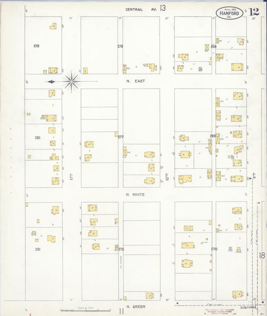 Sanborn Fire Insurance Map from Hanford, Kings County, California (1905), Sheet #0012 - Historic Sanborn Fire Insurance Map Print, vintage old map wall art, antique decor, genealogy gift, California California map