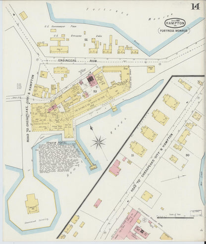 Sanborn Fire Insurance Map from Hampton, Independent Cities, Virginia (1895), Sheet #0014 - Complete Map Set gallery image, historic Sanborn map, vintage wall art, Virginia Virginia