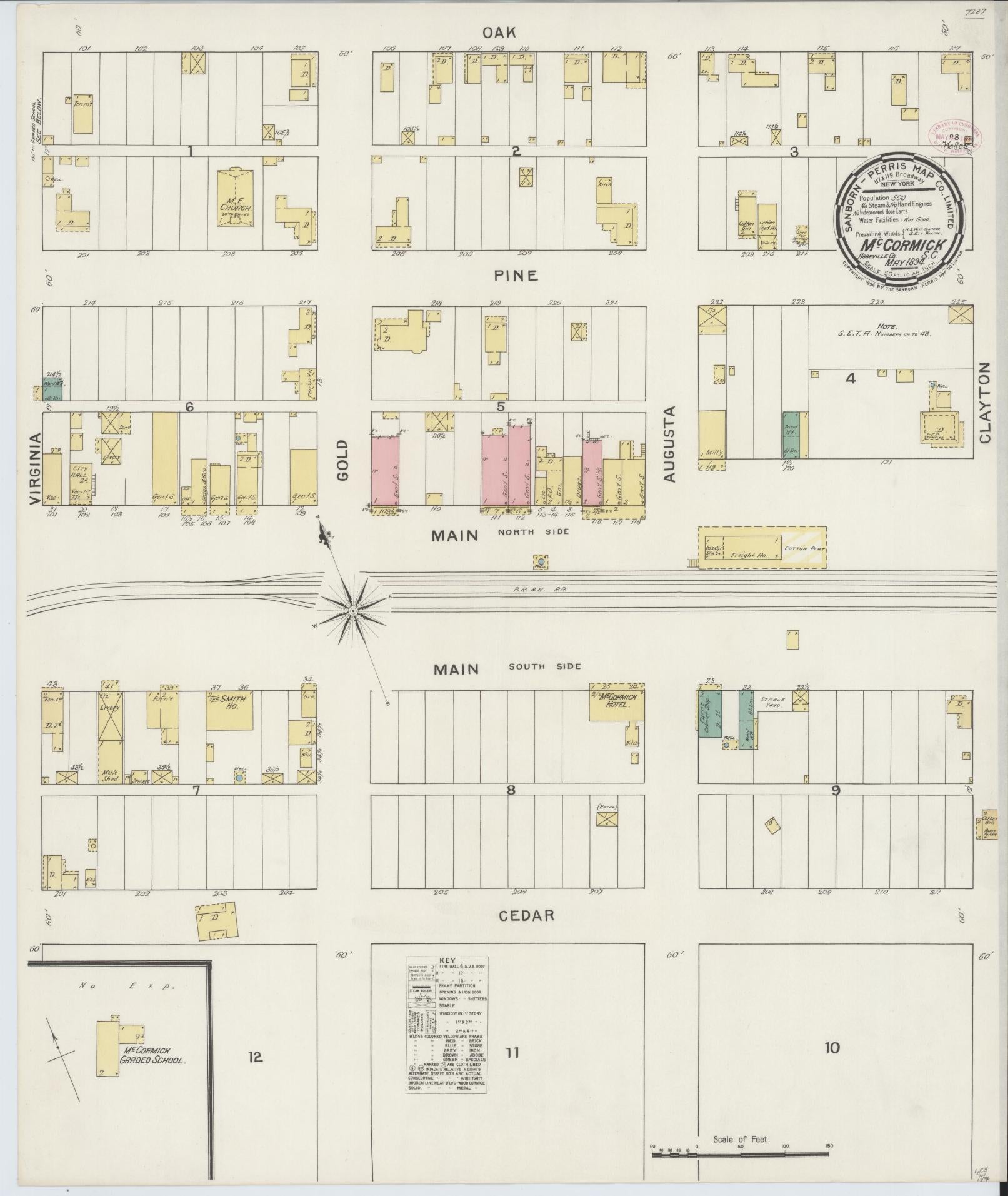 Sanborn Fire Insurance Map from McCormick, McCormick County, South Carolina (1894), Sheet #0001 - Historic Sanborn Fire Insurance Map Print, vintage old map wall art, antique decor, genealogy gift, South Carolina South Carolina map