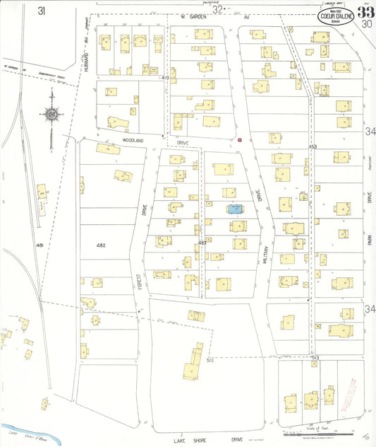 Sanborn Fire Insurance Map from Coeur D'alene, Kootenai County, Idaho (1921), Sheet #0033 - Historic Sanborn Fire Insurance Map Print, vintage old map wall art, antique decor, genealogy gift, Idaho Idaho map