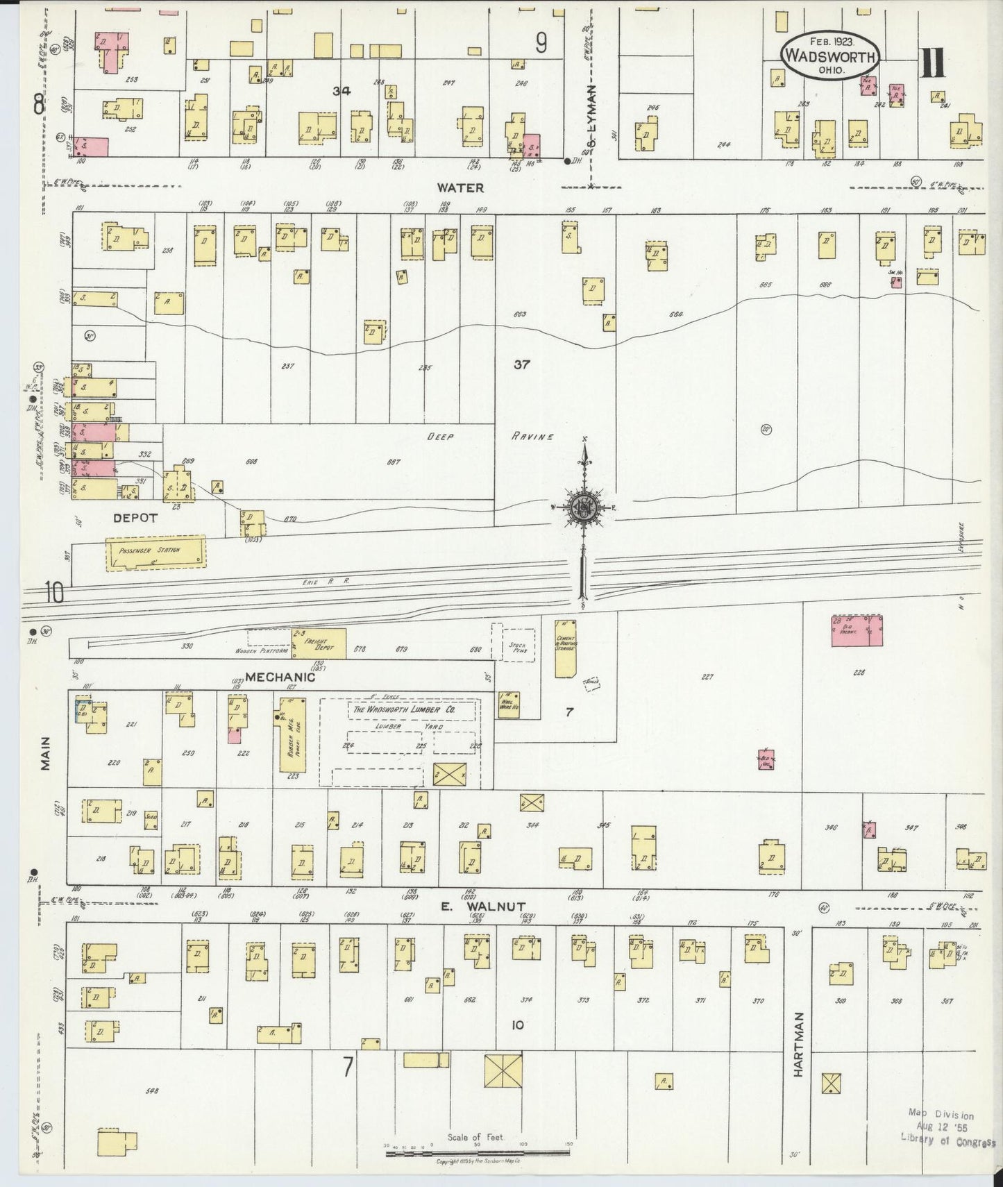 Sanborn Fire Insurance Map from Wadsworth, Medina County, Ohio (1923), Sheet #0011 - Complete Map Set gallery image, historic Sanborn map, vintage wall art, Ohio Ohio