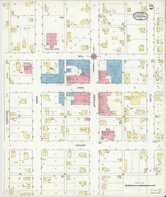 Sanborn Fire Insurance Map from Ossian, Wells County, Indiana (1912), Sheet #0002 - Historic Sanborn Fire Insurance Map Print, vintage old map wall art, antique decor, genealogy gift, Indiana Indiana map