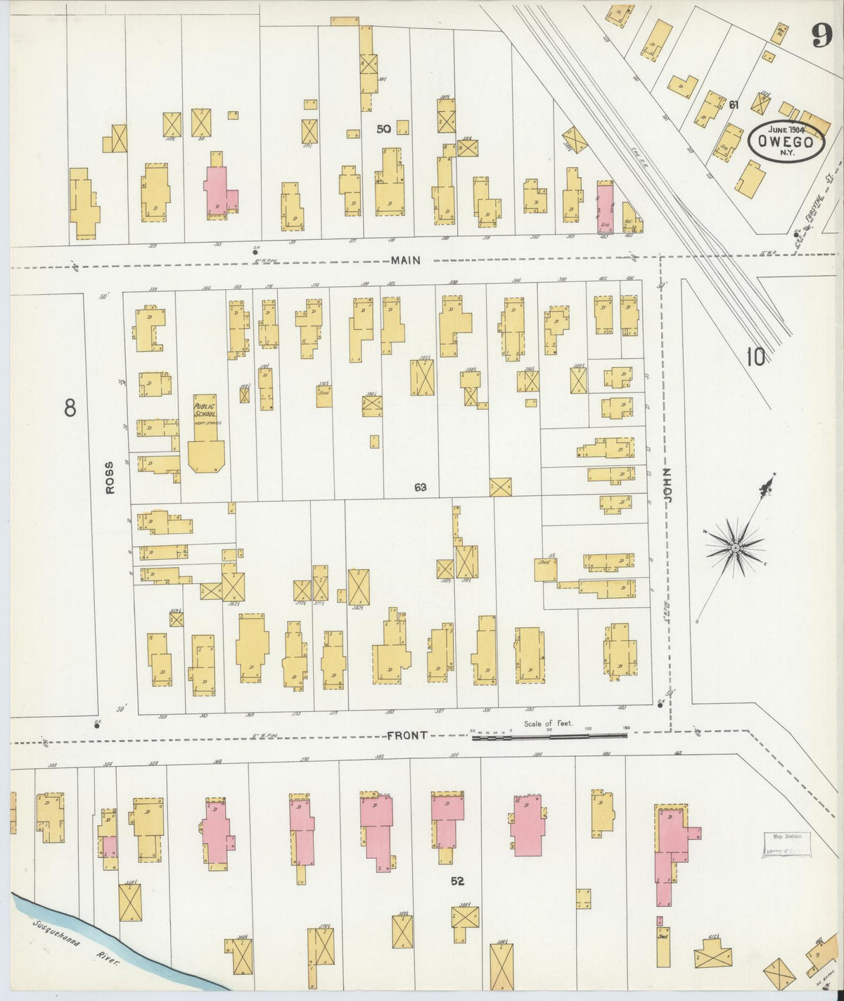 Sanborn Fire Insurance Map from Owego, Tioga County, New York (1904), Sheet #0009 - Historic Sanborn Fire Insurance Map Print, vintage old map wall art, antique decor, genealogy gift, New York New York map