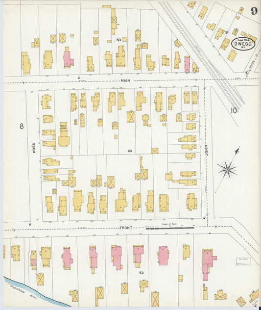 Sanborn Fire Insurance Map from Owego, Tioga County, New York (1904), Sheet #0009 - Historic Sanborn Fire Insurance Map Print, vintage old map wall art, antique decor, genealogy gift, New York New York map