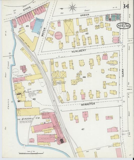 Sanborn Fire Insurance Map from Auburn, Cayuga County, New York (1892), Sheet #0014 - Historic Sanborn Fire Insurance Map Print, vintage old map wall art, antique decor, genealogy gift, New York New York map