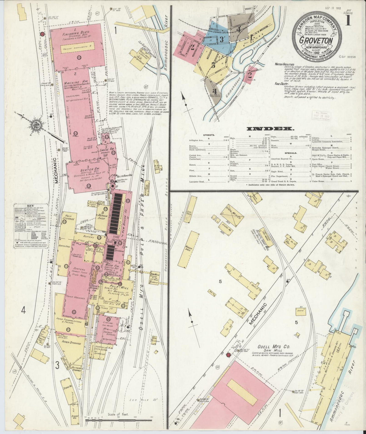 Sanborn Fire Insurance Map from Groveton, Coos County, New Hampshire (1912), Sheet #0001 - Historic Sanborn Fire Insurance Map Print, vintage old map wall art, antique decor, genealogy gift, New Hampshire New Hampshire map