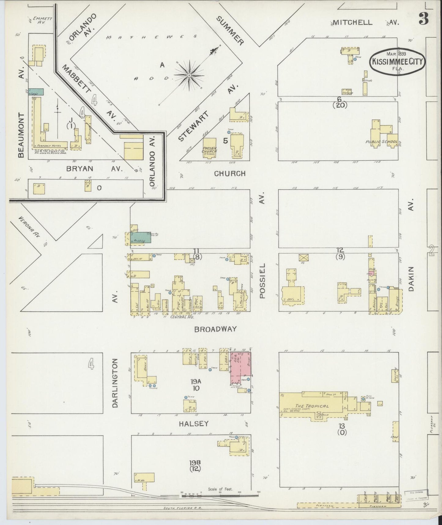 Sanborn Fire Insurance Map from Kissimmee, Osceola County, Florida (1893), Sheet #0003 - Complete Map Set gallery image, historic Sanborn map, vintage wall art, Florida Florida