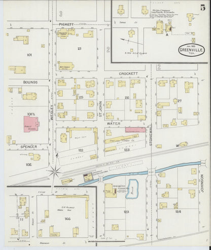 Sanborn Fire Insurance Map from Greenville, Hunt County, Texas (1893), Sheet #0005 - Complete Map Set gallery image, historic Sanborn map, vintage wall art, Texas Texas