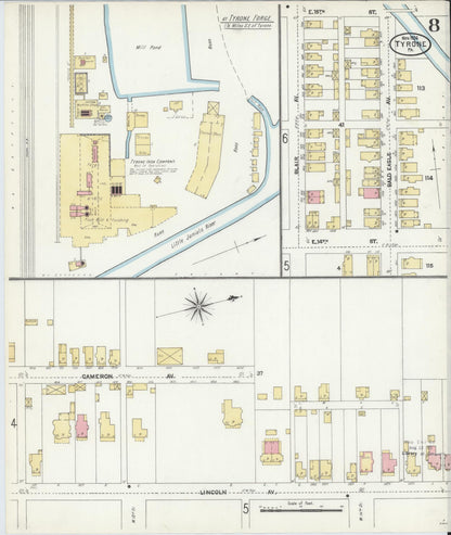 Sanborn Fire Insurance Map from Tyrone, Blair County, Pennsylvania (1906), Sheet #0008 - Historic Sanborn Fire Insurance Map Print, vintage old map wall art, antique decor, genealogy gift, Pennsylvania Pennsylvania map