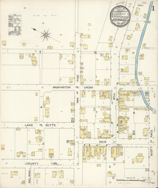 Sanborn Fire Insurance Map from Brownsville, Linn County, Oregon (1892), Sheet #0001 - Historic Sanborn Fire Insurance Map Print, vintage old map wall art, antique decor, genealogy gift, Oregon Oregon map