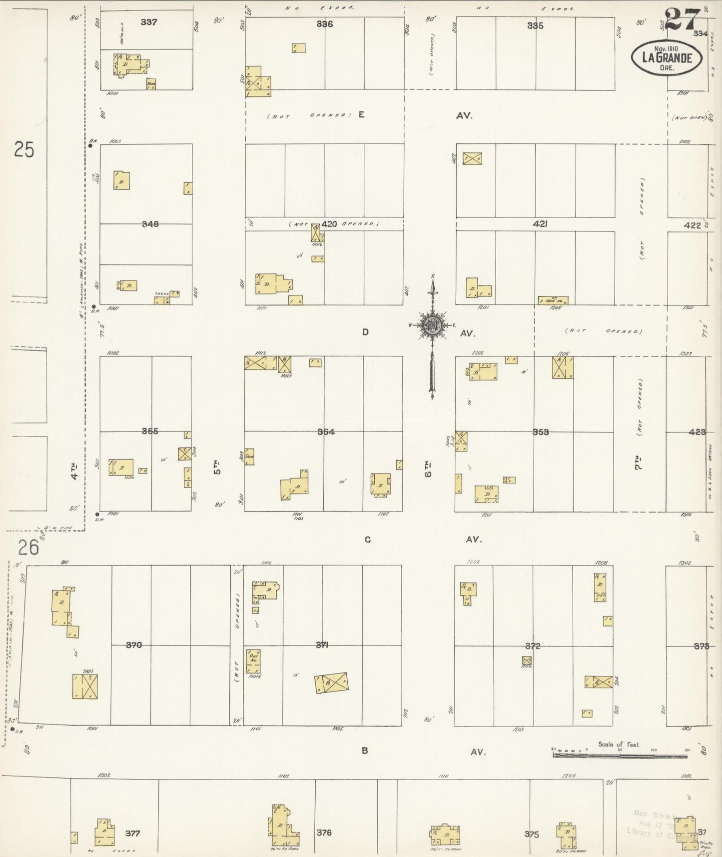 Sanborn Fire Insurance Map from La Grande, Union County, Oregon (1910), Sheet #0027 - Complete Map Set gallery image, historic Sanborn map, vintage wall art, Oregon Oregon