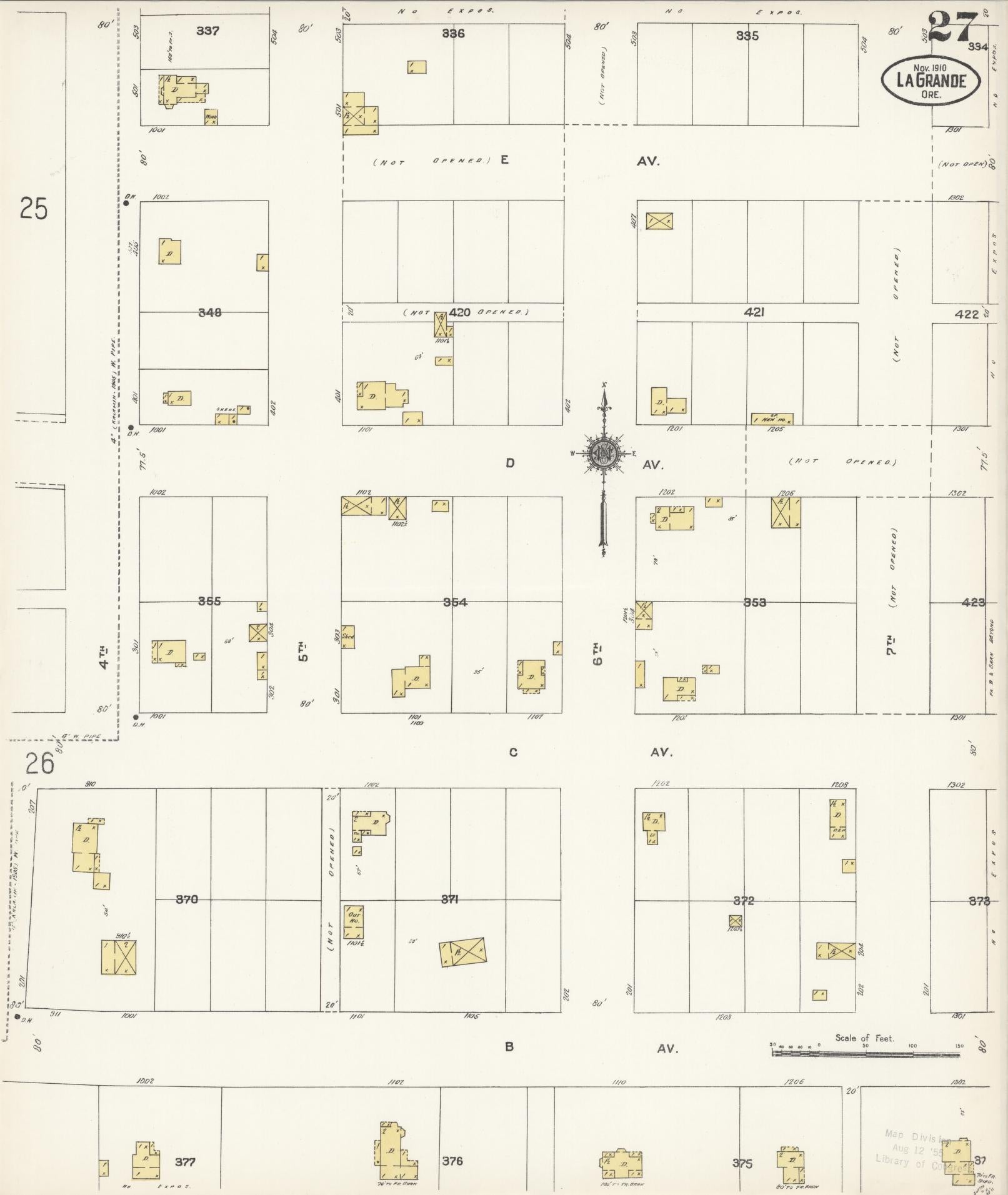 Sanborn Fire Insurance Map from La Grande, Union County, Oregon (1910), Sheet #0027 - Complete Map Set gallery image, historic Sanborn map, vintage wall art, Oregon Oregon