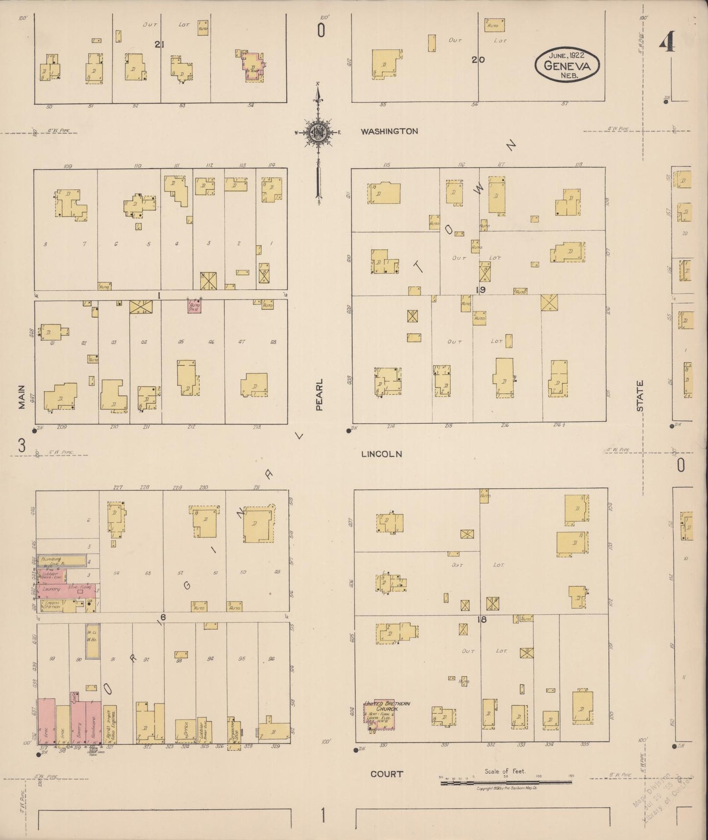 Sanborn Fire Insurance Map from Geneva, Fillmore County, Nebraska (1922), Sheet #0004 - Complete Map Set gallery image, historic Sanborn map, vintage wall art, Nebraska Nebraska