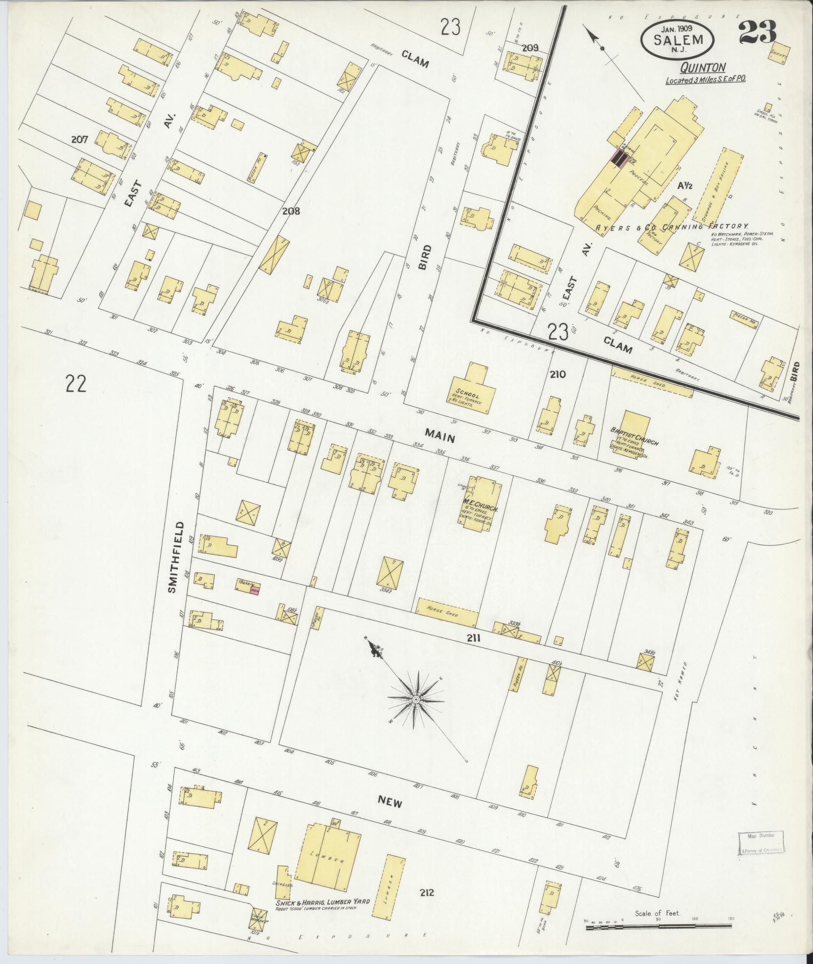 Sanborn Fire Insurance Map from Salem, Salem County, New Jersey (1909), Sheet #0023 - Complete Map Set gallery image, historic Sanborn map, vintage wall art, New Jersey New Jersey