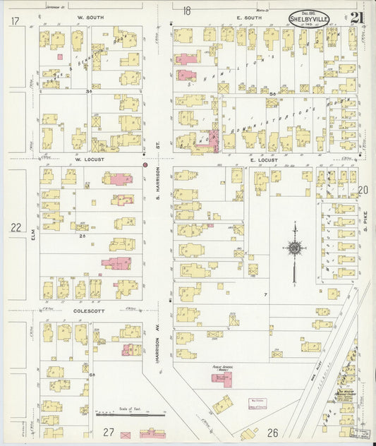 Sanborn Fire Insurance Map from Shelbyville, Shelby County, Indiana (1910), Sheet #0021 - Historic Sanborn Fire Insurance Map Print, vintage old map wall art, antique decor, genealogy gift, Indiana Indiana map