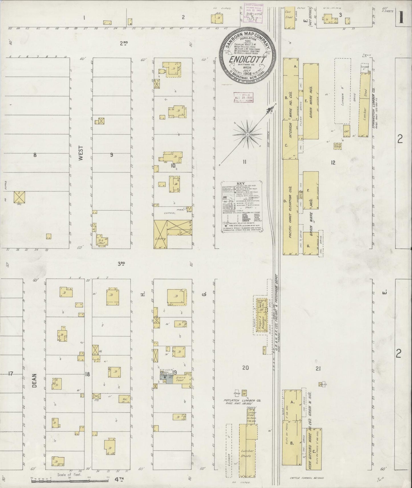 Sanborn Fire Insurance Map from Endicott, Whitman County, Washington (1908), Sheet #0001 - Complete Map Set gallery image, historic Sanborn map, vintage wall art, Washington Washington